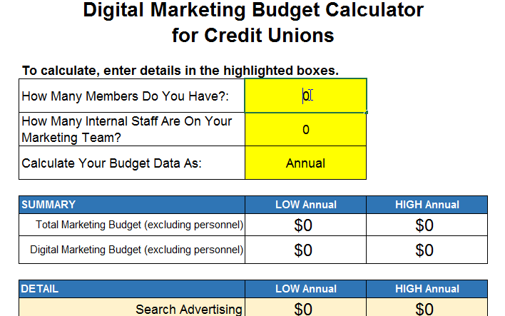 Credit Union Marketing Budget Calculator | WebStrategies